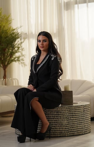 بدلة رسمية باللون الأسود مزين بالكرستال الفضي الفا...