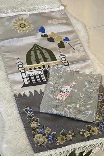 طقم صلاة بناتي لون رصاصي ( المدينة) شرشف قطن فيسكو...