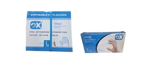 OK | Plastic Vinyl Gloves | Powder Free | (L) | Cl...