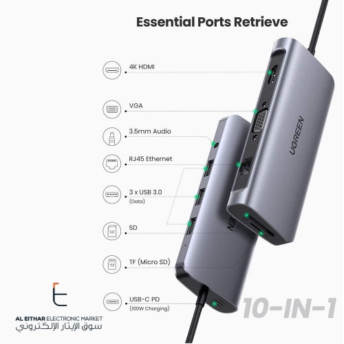 يوجرين | قطعة محول 10 في 1 تايب سي الى بروجكتور وغ...