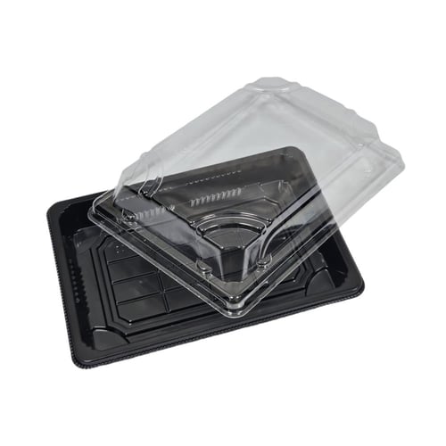 الصالح | علب سوشي مستطيل | اسود سادة | مع غطاء شفا...