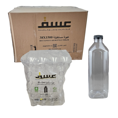 عسق | عبوة قارورة عصير مستطيلة | شفاف | مع غطاء اس...