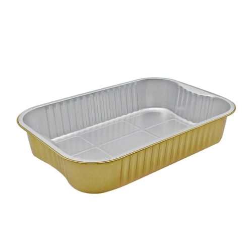 طبق | قالب حلى ألمنيوم ذهبي مستطيل مع غطاء شفاف مق...