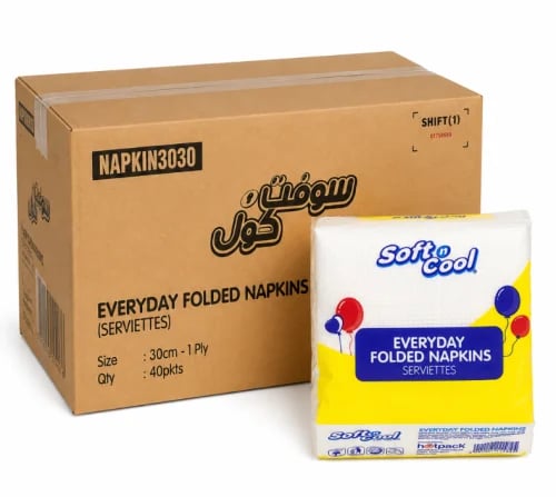 HOTPACK | Soft Cool | Napkin | Table Tissue | Square | 80 Facial Tissues | 1 Ply | Carton | 40 pcs