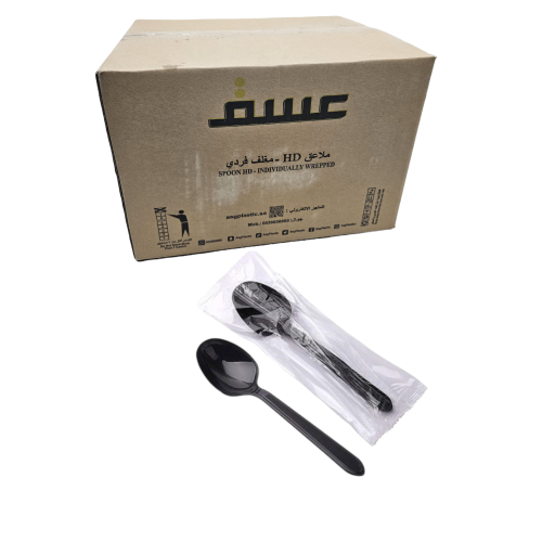 عسق | كرتون ملاعق بلاستيك أسود كبير | ملاعق HD مغل...