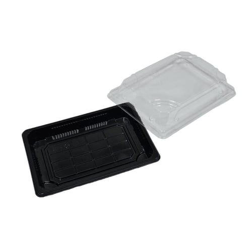 الصالح | علب سوشي مستطيل | اسود سادة | مع غطاء شفا...