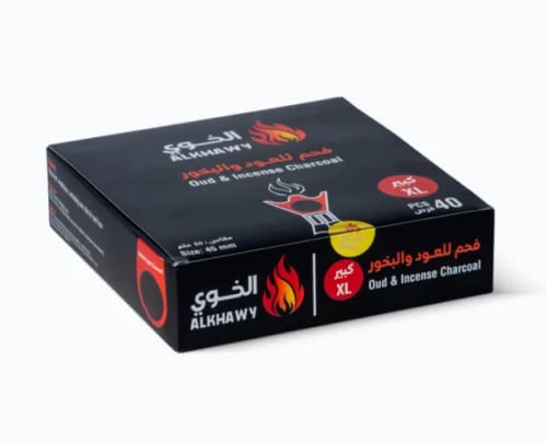 الخوي | فحم للعود والبخور اسود دائري | سريع الاشتعال | 45 مم XL كبير | علبة | 40 حبة