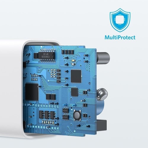 انكر | شاحن جداري بمنفذين USB + USB-C أبيض