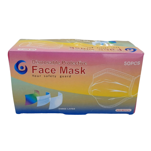 كمام قناع وجه غير طبي 3 طبقات علبة | 50 قطعة ازرق...