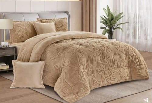 طقم لحاف مفرش نفرين شتوي من المخمل الناعم والفرو ا...