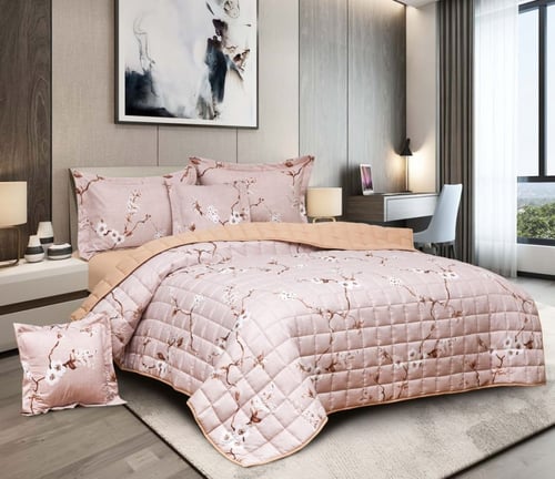 مفرش نفر ونص مشجر مضغوط ذو طابع مربعات