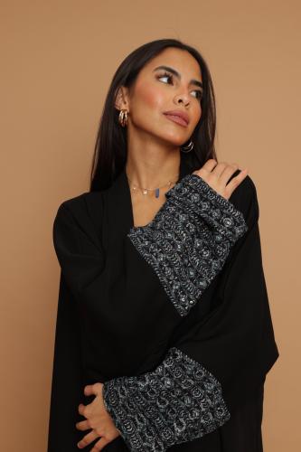 ~ Black Crepe with Pattern Cotton Sleeves