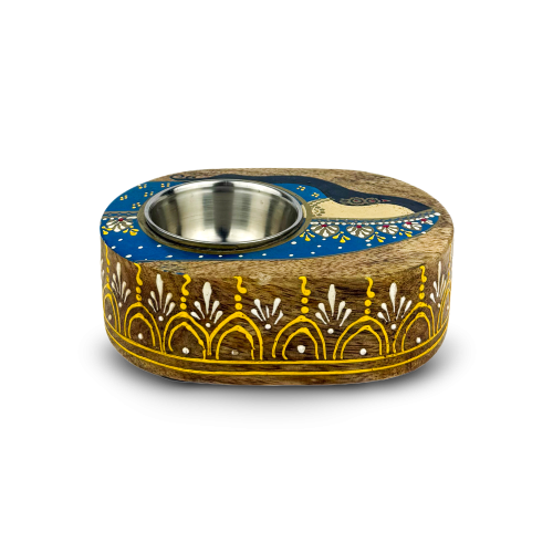 مبخرة خشبية هندية شكل بيضوي لون ازرق