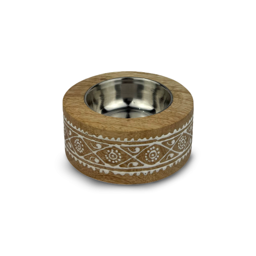 مبخرة حِنّاء - خشبية دائرية بنقش أبيض دقيق