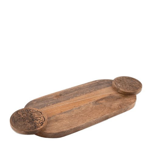 طقم مبخرة خشبي مسطّح | نقوش عربية