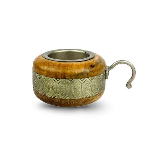 مبخرة خشبية دائرية بنقوش فضية في المنتصف -صغيرة