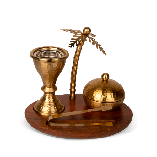 طقم مباخر معدني - اطار ذهبي سادة