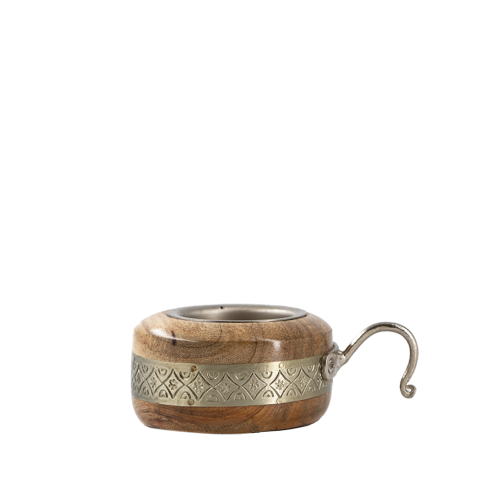 مبخرة خشبية بنقوش ذهبية بني فاتح - صغيرة