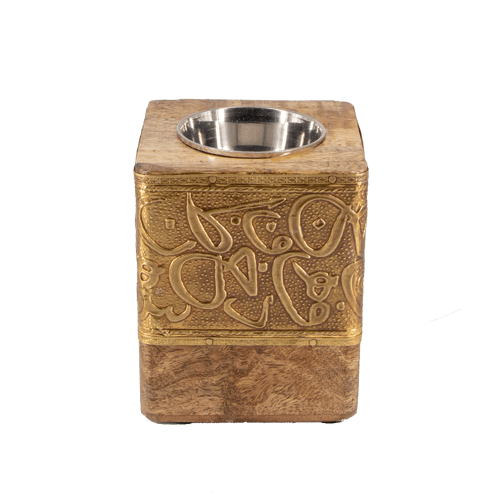 طقم مبخرة خشبية بقاعدة مسطّحة - ذهبي