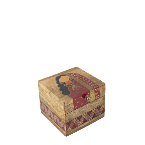 طقم مبخرة خشبية هندية - أحمر وذهبي