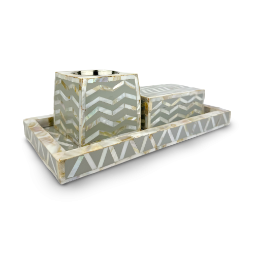 طقم مبخرة رخامية بخطوط فنيّة لون رصاصي