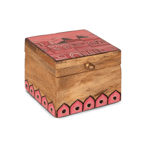 طقم مباخر خشبي لون احمر مطبوعة