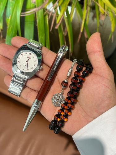 طقم ساعة سبحة وقلم