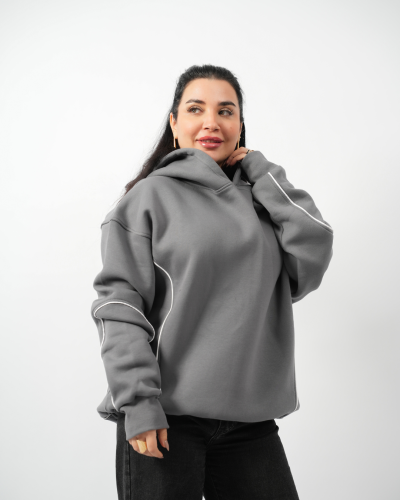 هودي رمادي برايم ابيض