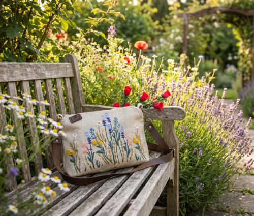 Cross bag with Zipper Lavender flower