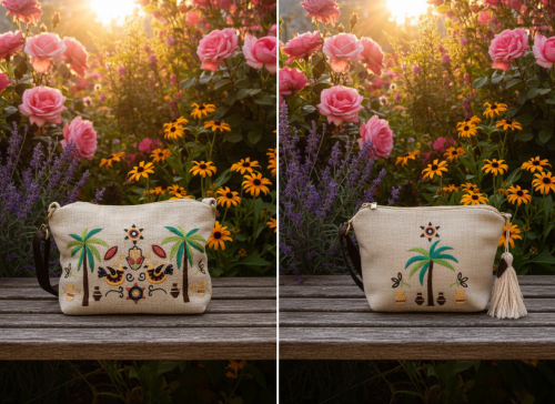 Small Pouch + Medium Cross Palm Tree & Hand - Palm Tree and Hand Set