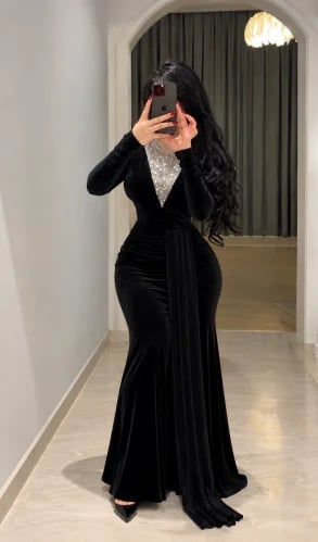 فستان مخمل شيفون تطريز