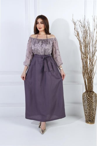 جلابية لنن بتطريز يدوي