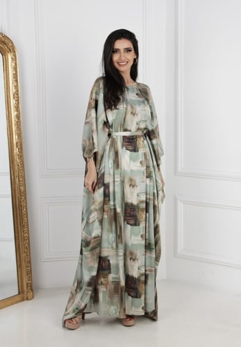 دراعة فراشة بحزام لون زيتي مشجر