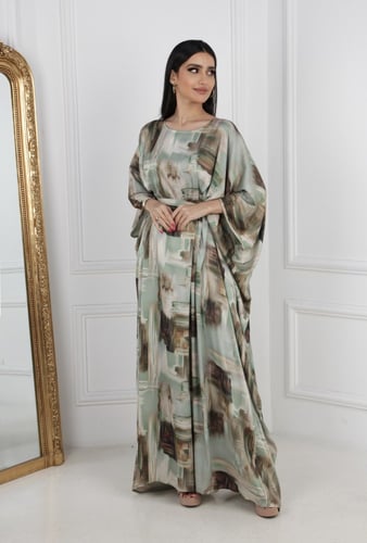 دراعة فراشة بحزام لون زيتي مشجر