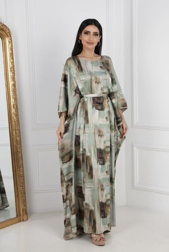 دراعة فراشة بحزام لون زيتي مشجر