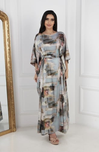 دراعة فراشة بحزام لون سماوي مشجر