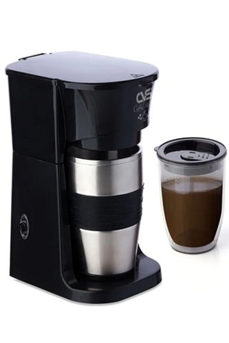 ماكينة تحضير القهوة مع كوبين ، ستانلس ستيل، - فضي/...