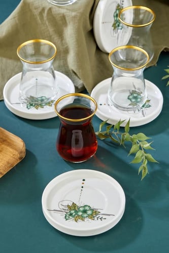 طقم استكانات الورورد الخضراء تركي