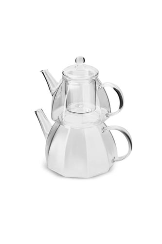 طقم ابريق شاي زجاجي من يويو ( كاراجا ) ، شفاف