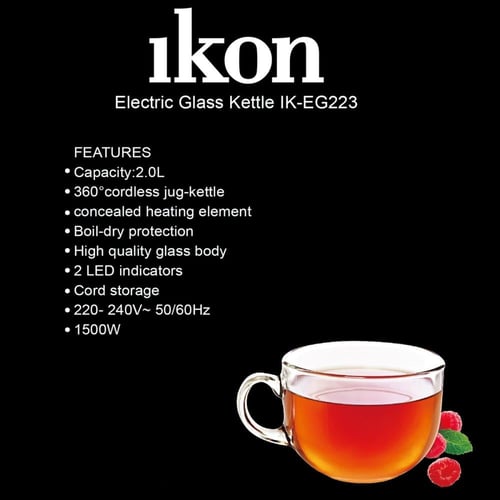 ايكون غلاية كهربائية زجاجية، 2 لتر، IK-EG223