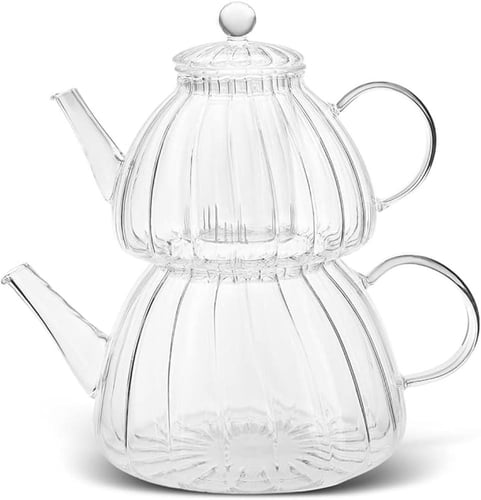 طقم ابريق شاي زجاجي من لوري( كاراجا ) ، شفاف
