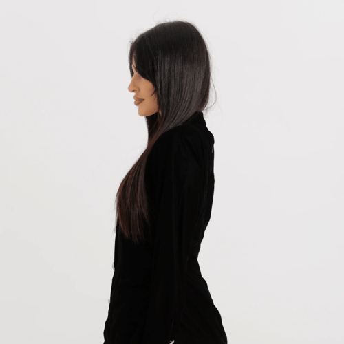 Black dress with silver buttons