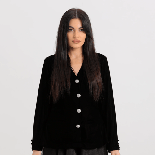 Black dress with silver buttons