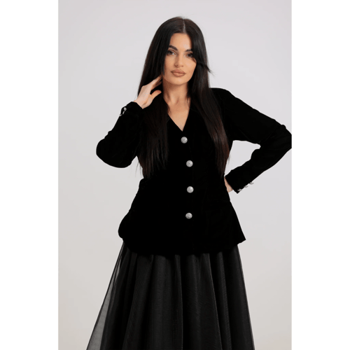 Black dress with silver buttons