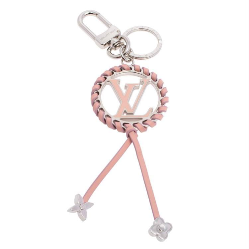 تعليقة / ميدالية لويس فويتون الفضية بالجلد الوردي المنسوج (Louis Vuitton Very LV Pink Leather Braided Charm & Key Holder)