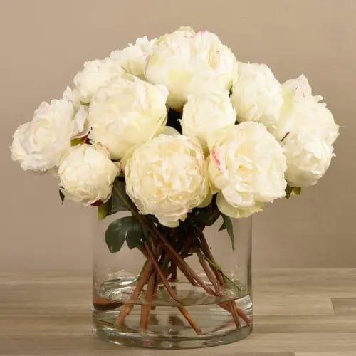 Artificial Peony Arrangement in Glass Vase - 71353