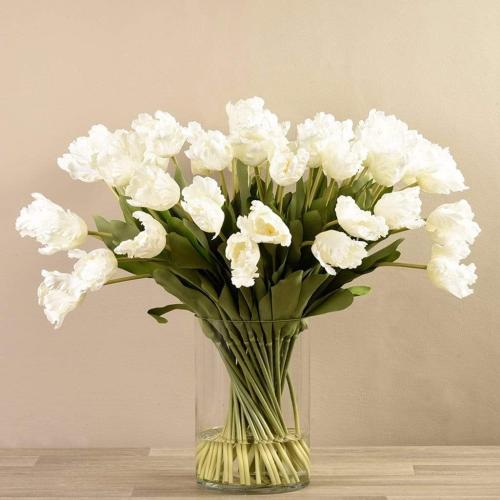 Artificial Parrot Tulips in Glass Vase - 71345