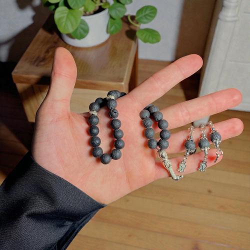 سبحة حجر البازلت الطبيعي - انتيمون - 33 خرزة