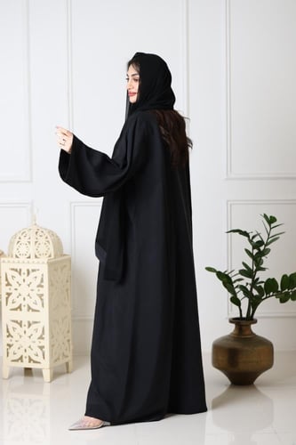 عباية حرير مغسول اسود نص كلوش