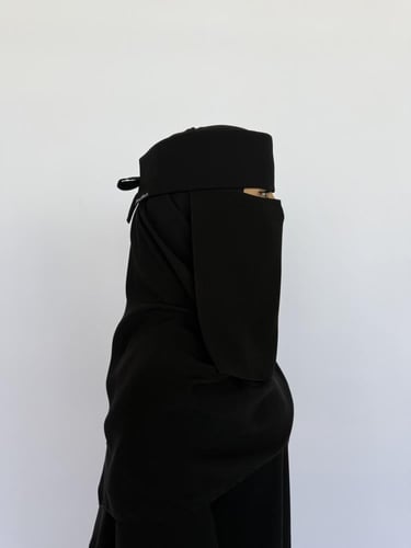 نقاب اسلامي أسود ملكي مطاط مخفي